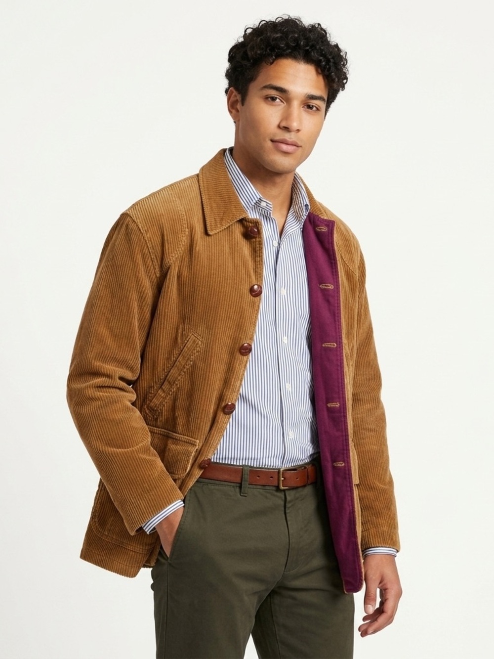 Vintage Smythe And Company Brown Corduroy Chore Jacket Leather Knot Buttons L